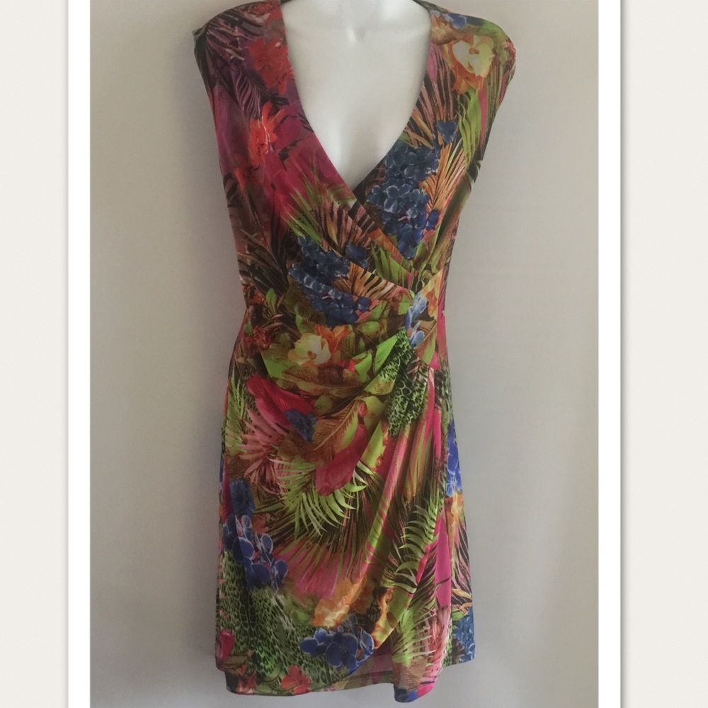 Boston Proper Tropical Floral Multicolor Wrap Dress